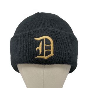 Unbranded Men's Knit Beanie Hat Black Embroidered Gold D Logo